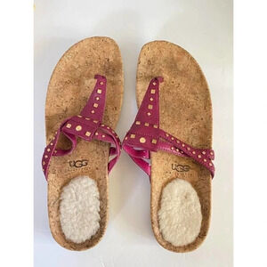 Pre-owned Women's Ugg Australia Sandals Casual Cork T-Strap Purple US 9 Sandals